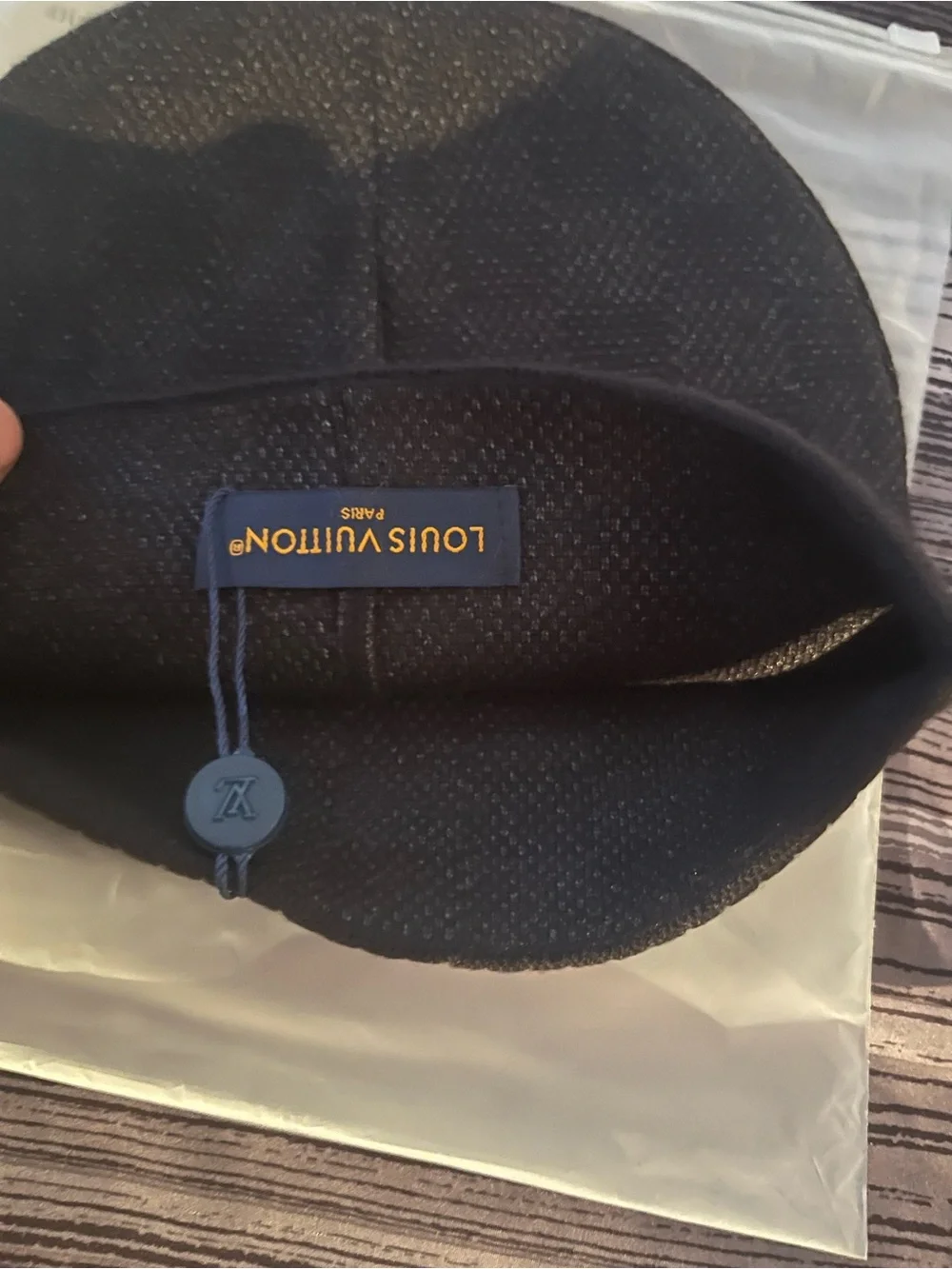 Louis Vuitton Black Ribbed Cuff Beanie with Logo Patch